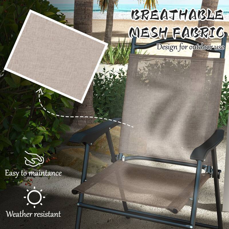Outsunny Folding Patio Chairs, Set of 4 Camping Chairs with Armrests