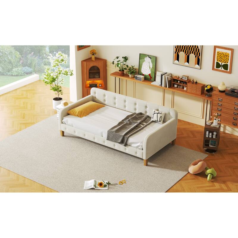 Upholstered Daybed w4 Support Legs, Button Tufting Loveseat Sofa Bed