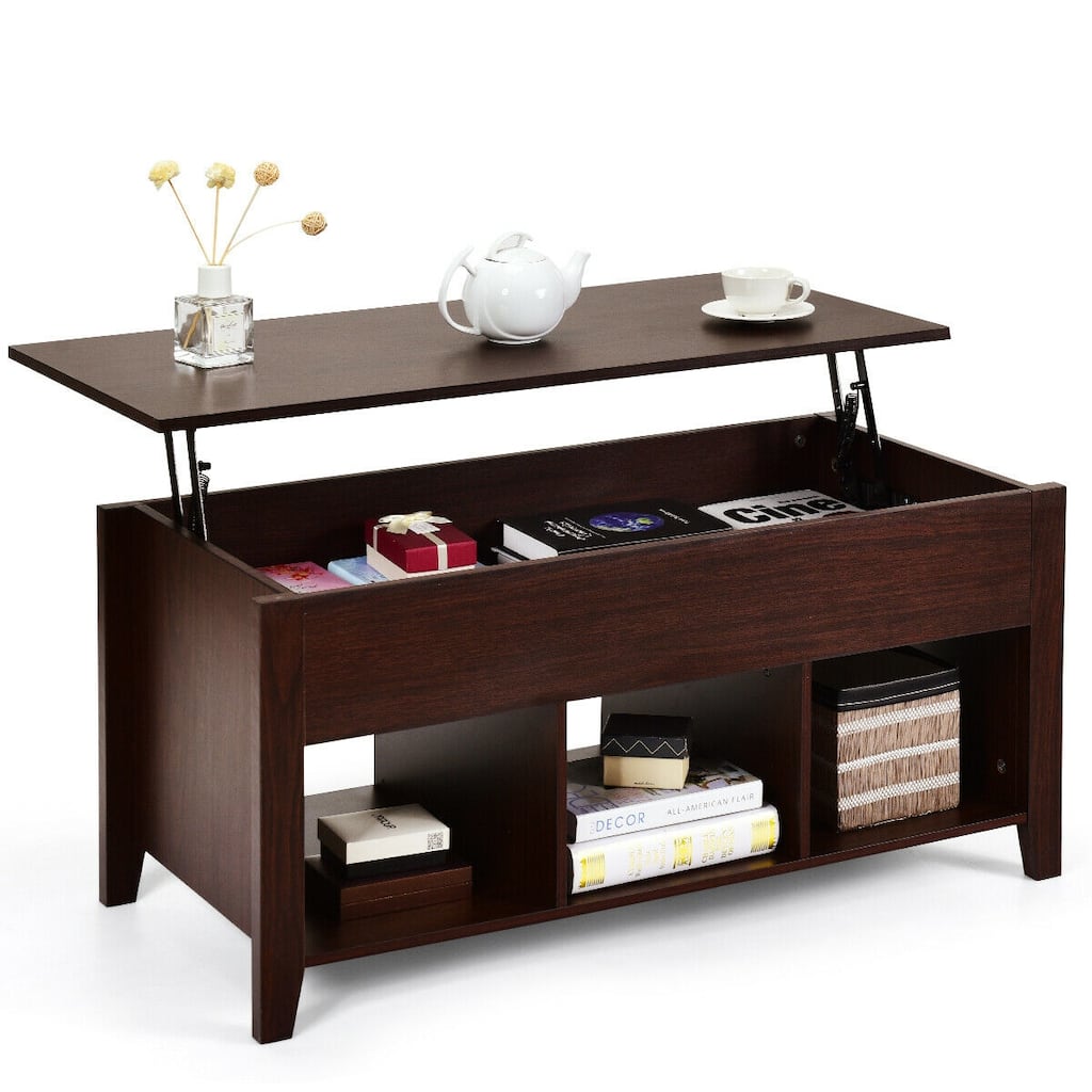 Gymax Lift Top Coffee Table and Lower Shelf Living Room Home Decor
