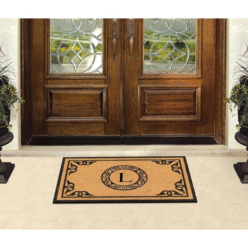 A1HC Natural Coir and thick PVC backing Geneva Floral Anti-Shed Front Doormat 24" x 39"