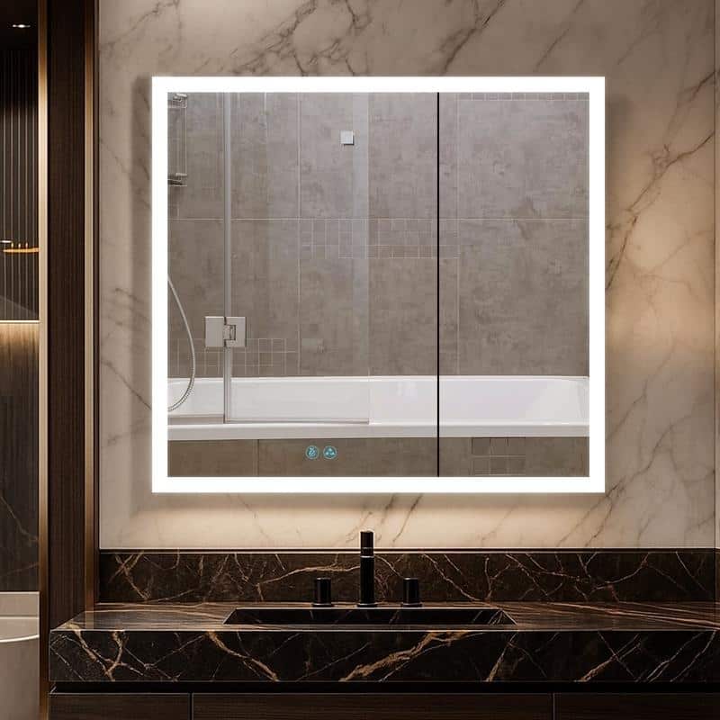 Blossom LED Lighted Medicine Cabinet, Mirror, Left Hinge, Defogger - 36x32
