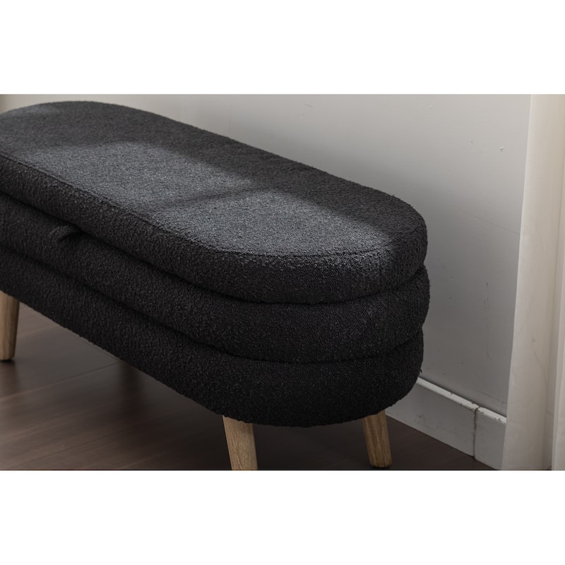 Boucle Fabric 44.8" Storage Bed Bench with Wood Legs, Safety Hinge, Supports up to 300lbs