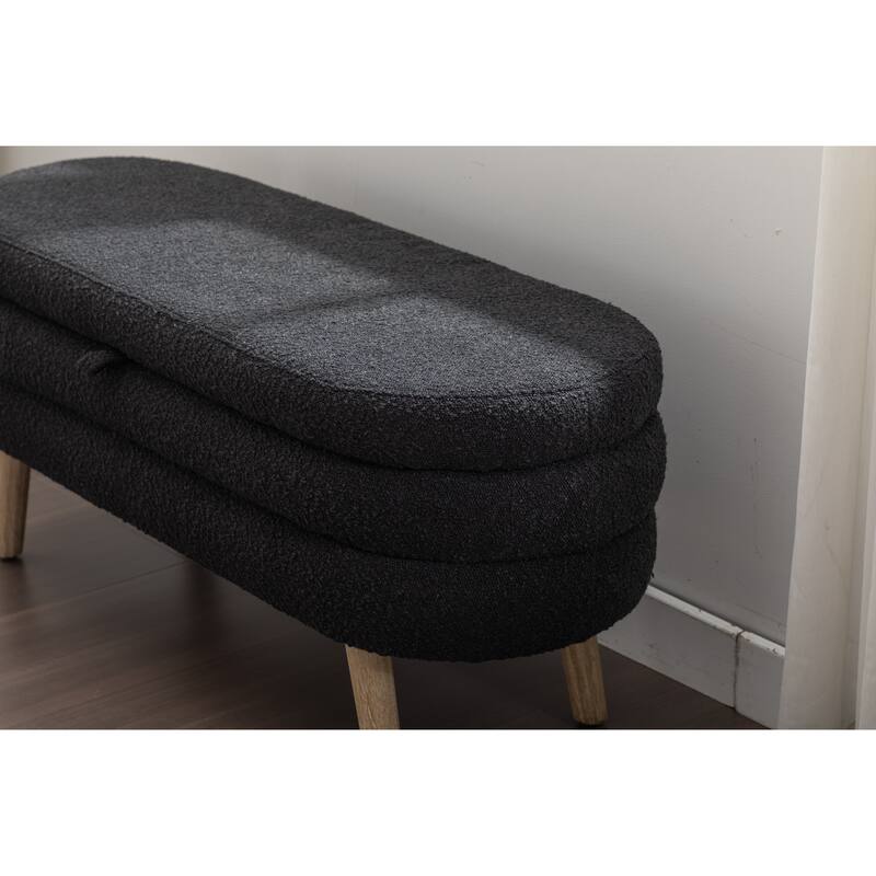 Upholstered Storage Bench with Wooden Legs