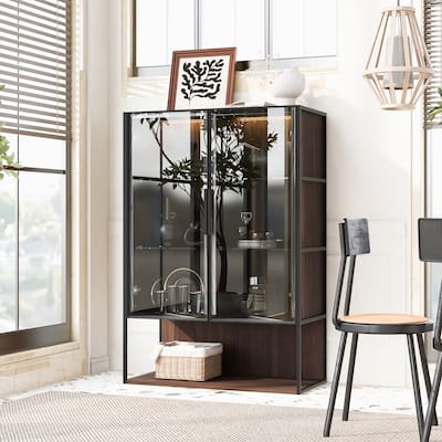 Glass Lighted Display Cabinet with Metal Frame LED Curio Cabinet, 51.2'' Tall Book Display Cabinet Display Shelf