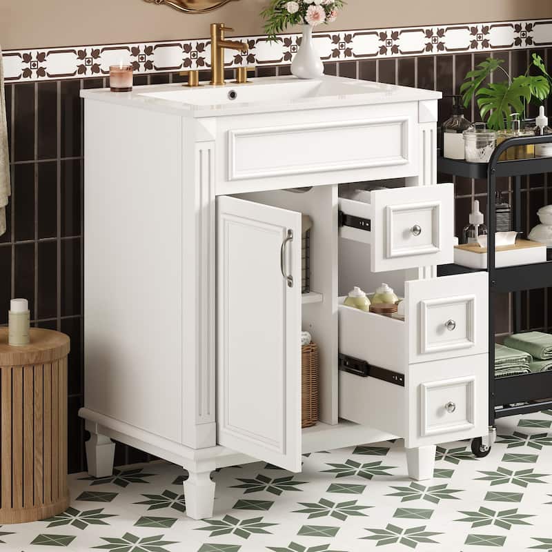 Bathroom Vanity with Ceramic Sink, Small Bathroom Storage Cabinet, Bathroom Vanities with 2 Drawers & Adjustable Shelf