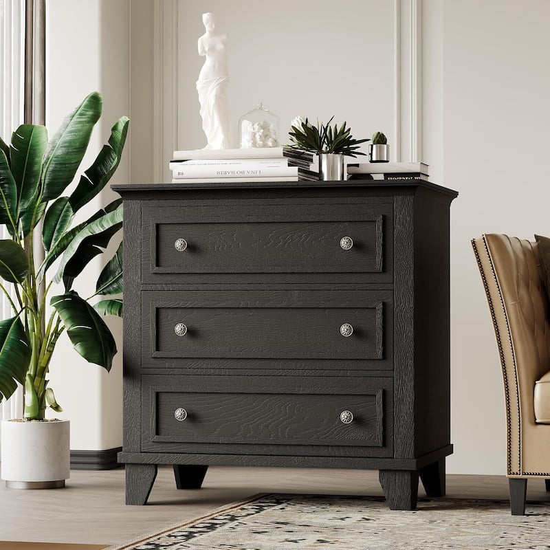 3 Drawer Dresser, Wooden Storage Chest of Drawers for Bedroom, Living Room, Hallway - Black