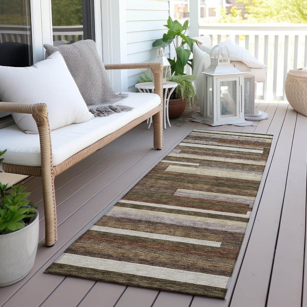 Machine Washable Indoor/ Outdoor Chantille Contempory Stripe Rug