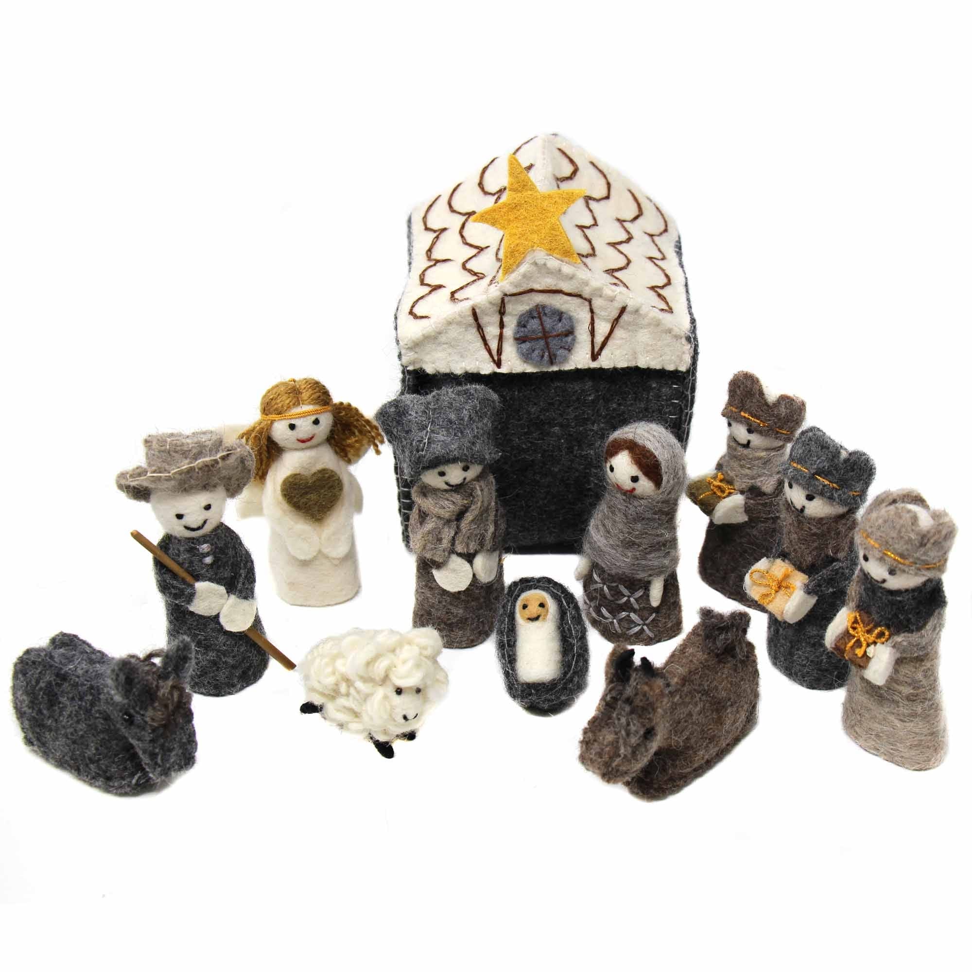 Handmade Felted Wool Christmas Nativity Set, 12 Piece