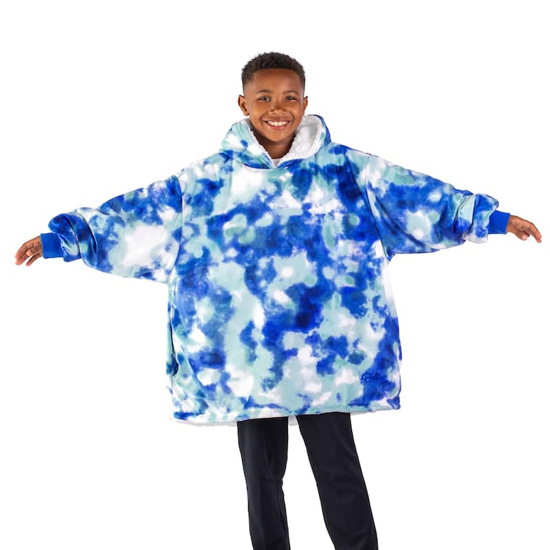 Bare Homey B-Cozy Oversized Sherpa Wearable Blanket - Adult - Tie Dye - Blue