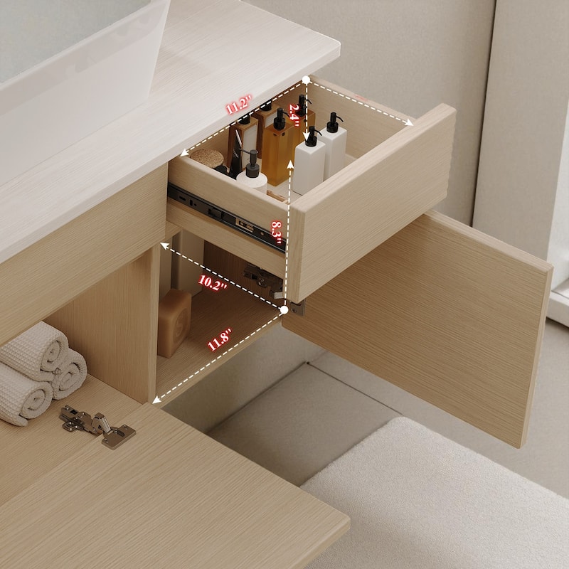 31.5" Floating Bathroom Vanity with Vessel Ceramic Sink Soft Close Drawer and Cabinet Storage