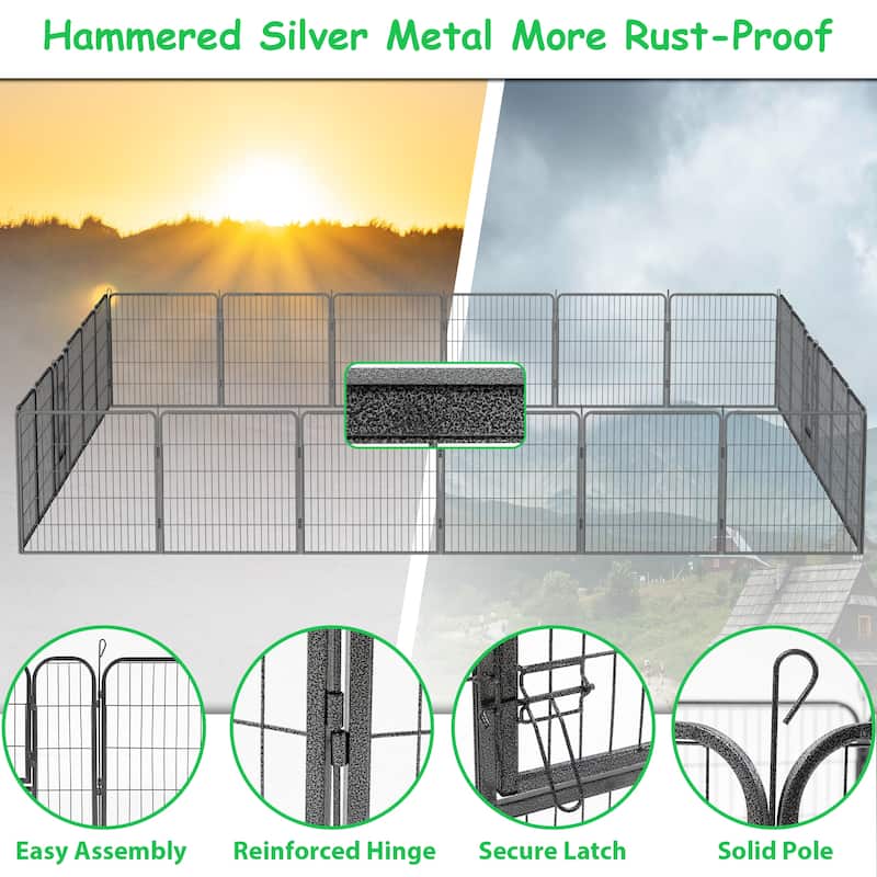 Foldable Dog Playpen - 24-Panel Pet Fence with Lockable Door for All Dog Sizes, Ideal for Outdoor, RV & Camping