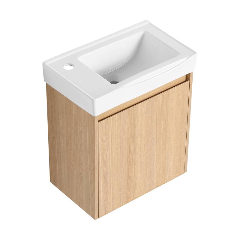 20" Wall-Mounted Bathroom Vanity with Ceramic Sink, Storage Cabinet with Door, Engineered Wood Base