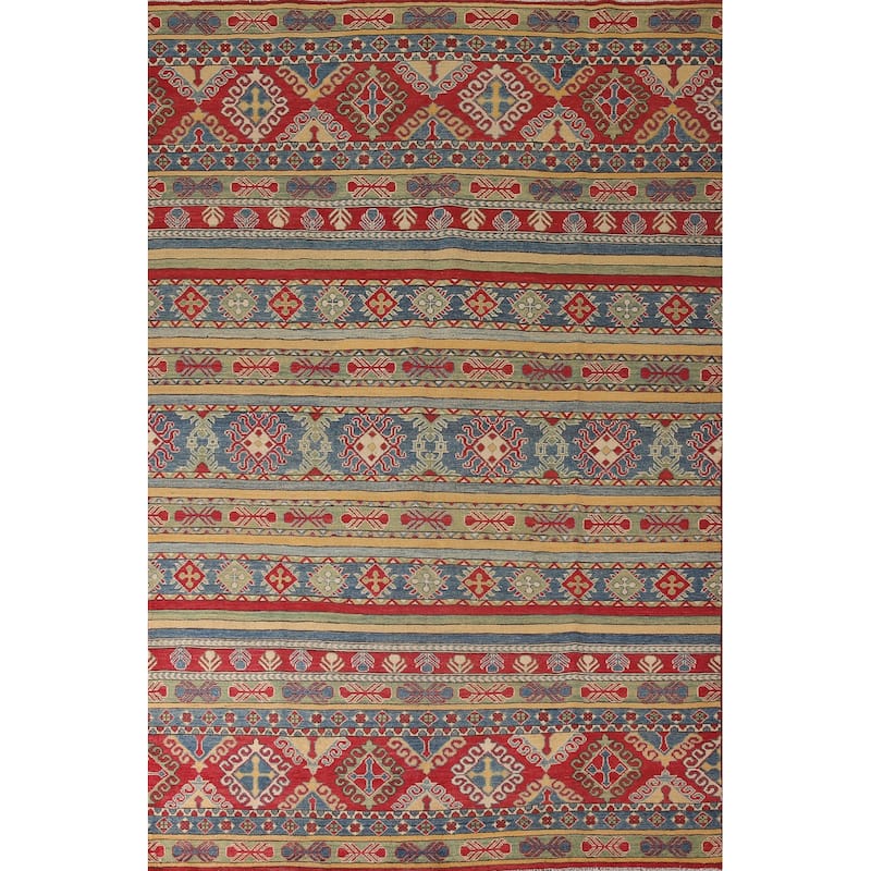 Striped Kazak Oriental Area Rug Handmade Wool Carpet - 6'7" x 9'10"