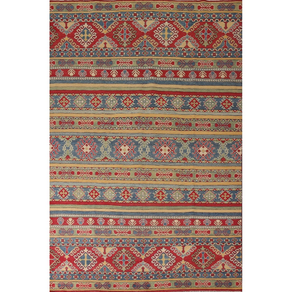 Striped Kazak Oriental Area Rug Handmade Wool Carpet - 6'7" x 9'10"