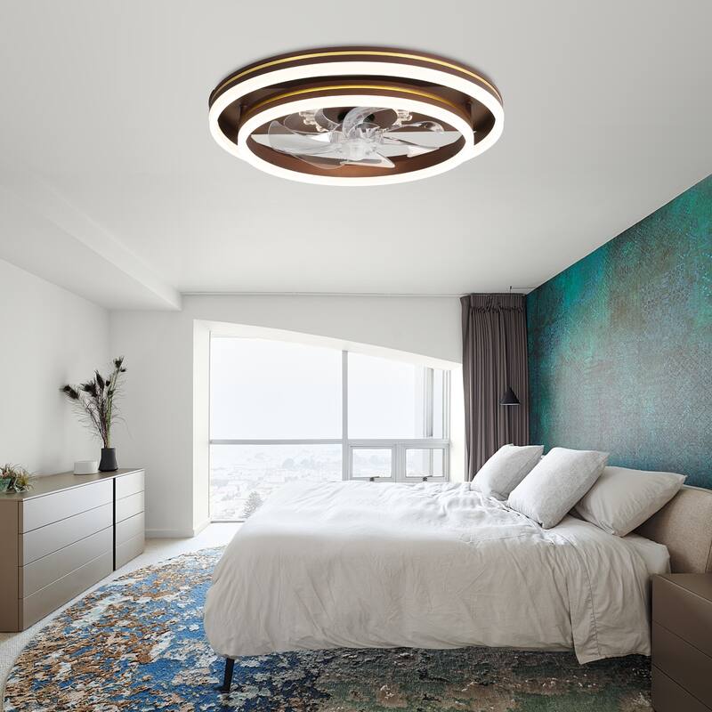 Bella Depot 20" Modern Flush Mount Ceiling Fan with APP Control, 6-Speed Low Profile Reversible Ceiling Fan with Dimmable Light