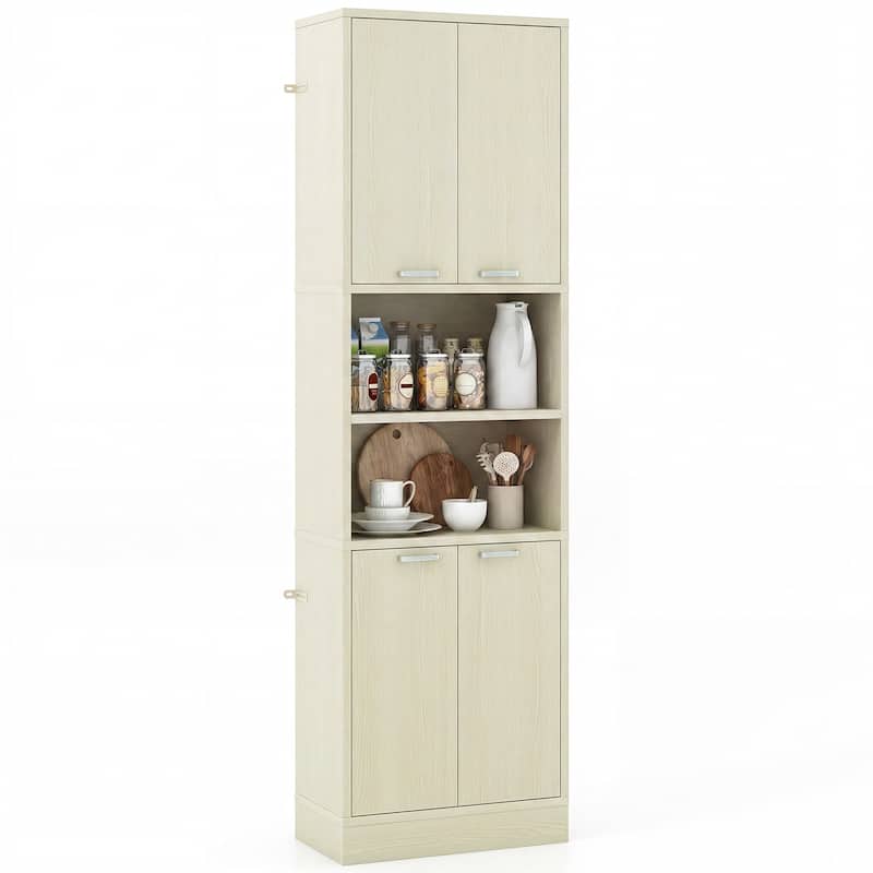 Costway 75" Tall Bathroom Storage Cabinet with 4 Doors & 2 Open - See Details