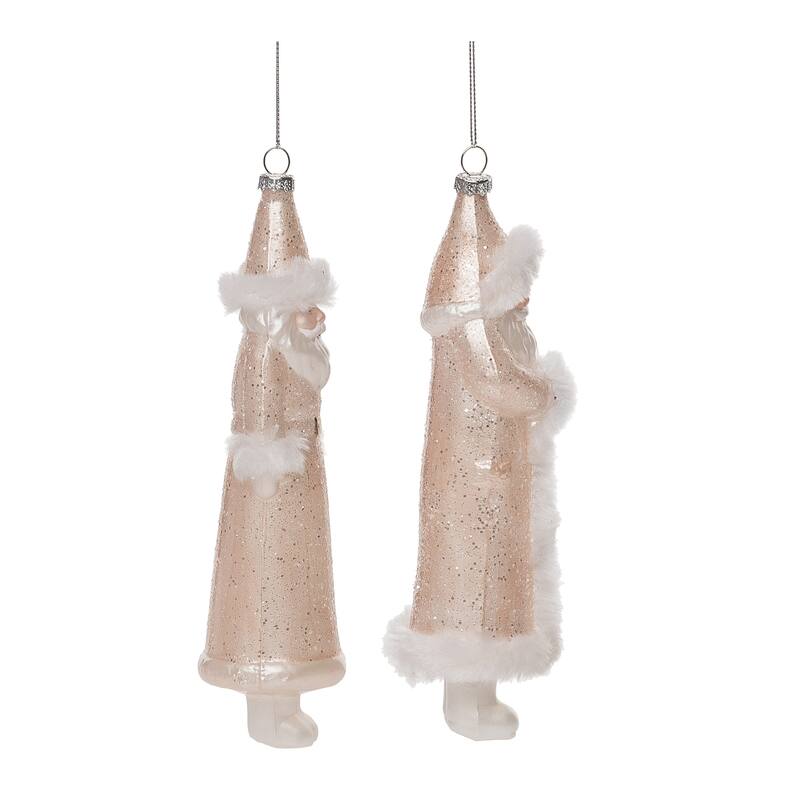 Transpac Glass Fur Hat Santa Ornament Set of 2 Christmas Home Decorations