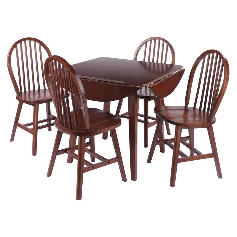 Dawson 5-Pc Drop Leaf Table with Windsor Chairs, Walnut