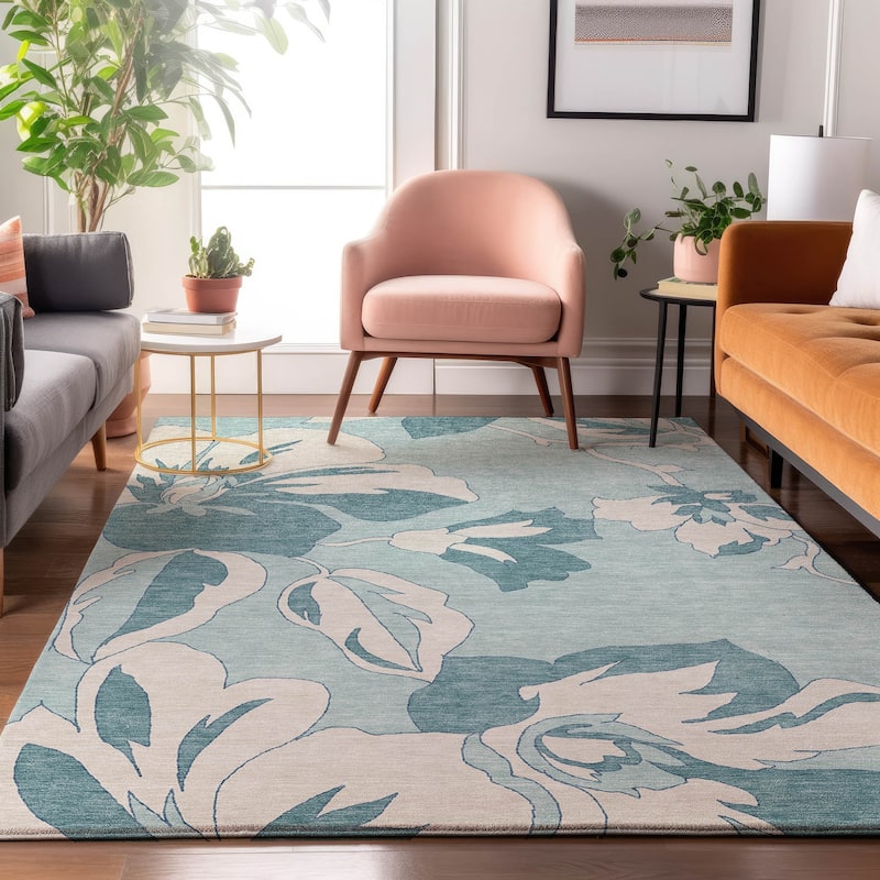 Premium Washable Super Soft Modern Floral Mayfield Rug - Teal - 9' x 12'