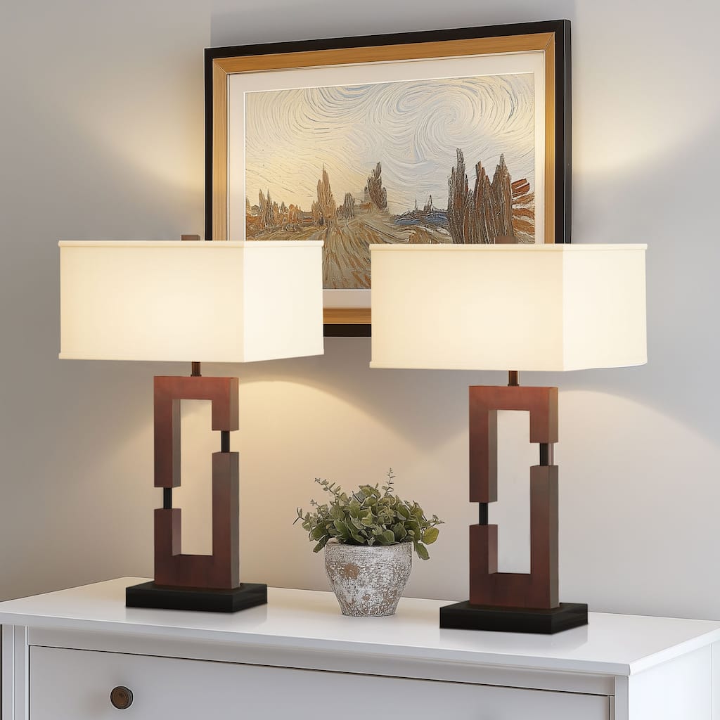 26-inch Wood Table Lamps For Living Room/Bedroom Set of 2