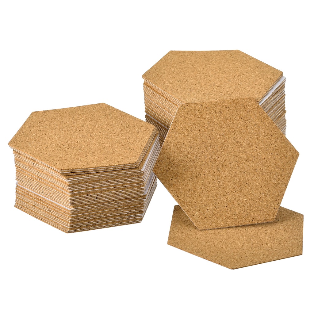 100Pcs Self-Adhesive Cork Hexagon, 4 inch Cork Backing Sheets Cork Coasters - Brown
