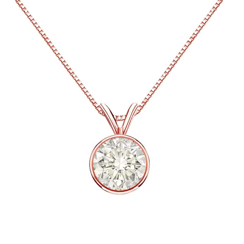 Auriya 1ctw Round Solitaire Diamond Necklace 14k Gold Bezel-set (J-K, I1-I2) - Rose