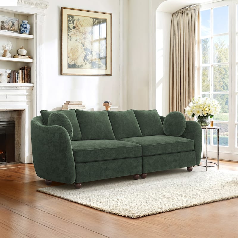 90.6" Chenille Upholstered Sofa with 6 Pillows, Modern 3-Seater Sofa Couch for Living Room Bedroom Apartment, White