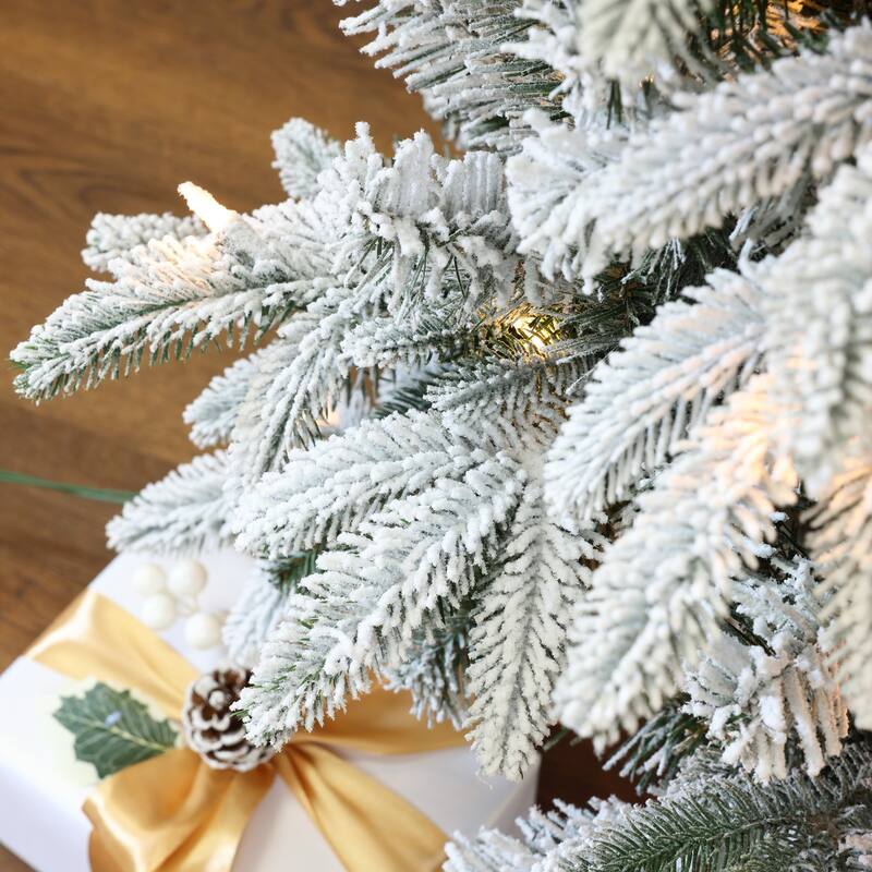 5Ft Pre-Lit Snow Flocked Slim Fir Potted Artificial Christmas Tree - 60" H x 29.9" Diameter