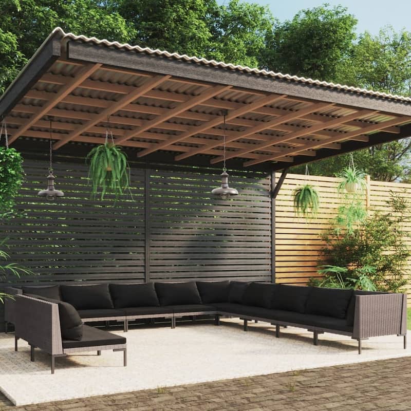 vidaXL Patio Lounge Set Outdoor Sectional Corner Sofa Poly Rattan Dark Grey - 27.6" x 27.6" x 24"