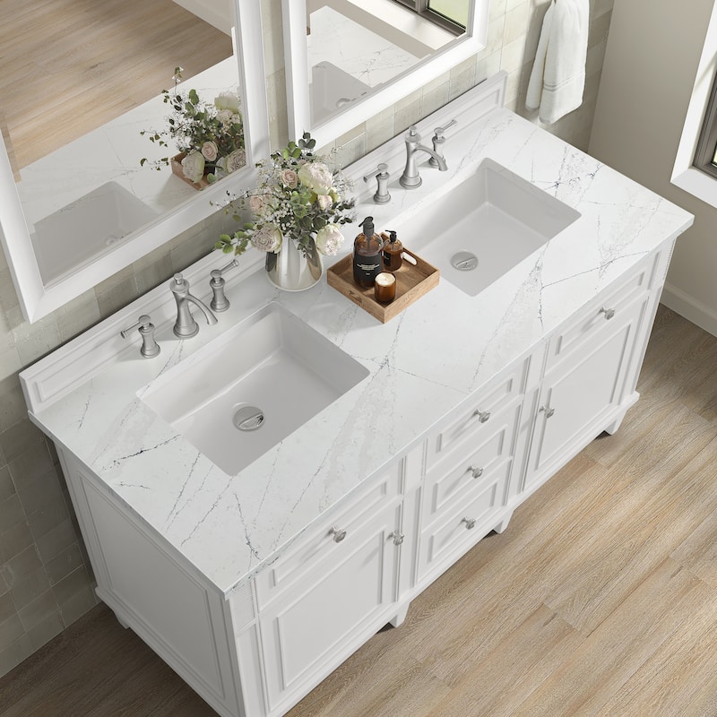 James Martin Vanities Lorelai 60" Double Vanity, Bright White - White Zeus