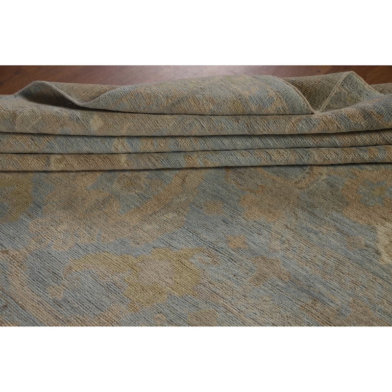 Hand Knotted Oriental 100% Wool Carpet Transitional All-Over Navy Blue & Blues Oushak Area Rug - 12' 1'' X 8' 11''