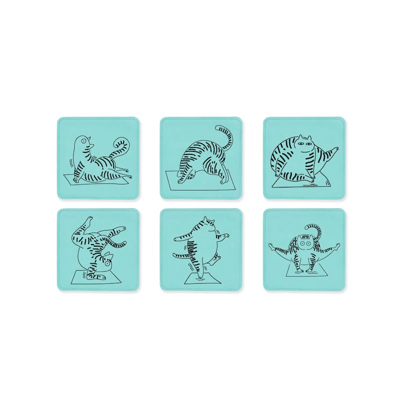 Yoga Cat Coasters for drinks Coaster set with holder-Birthday,Wedding,Valentines