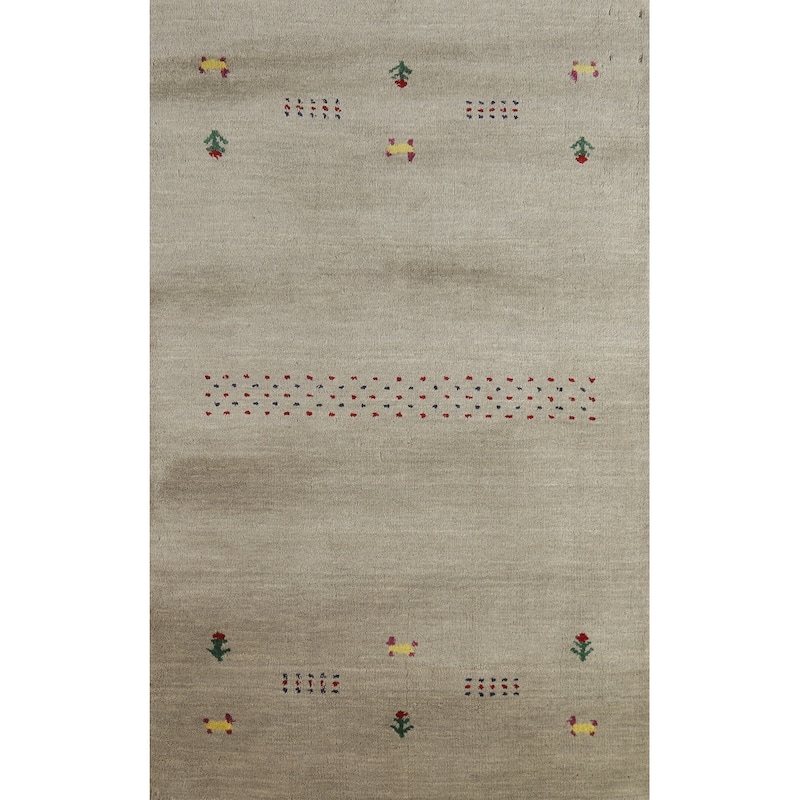 Hand Knotted Oriental 100% Wool Carpet Tribal Animal Pictorial Beige & Ivories Gabbeh Area Rug - 4' 10'' X 3' 0''