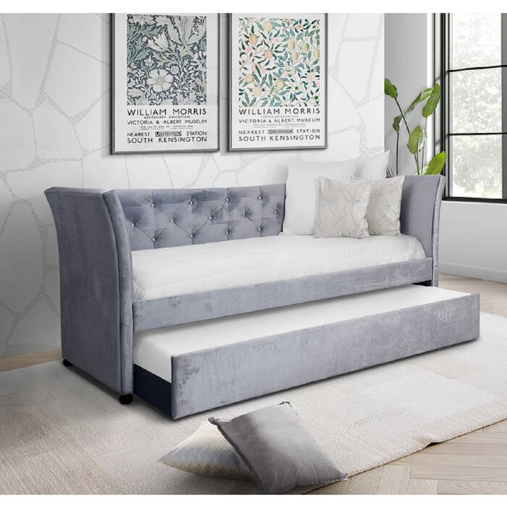 Modern Tufted Daybed with Trundle Velvet Upholstered Sofa Bed