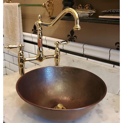 Authentic Handmade 14" Round Copper Vessel Bathroom Sink by SimplyCopper - 14" X 5.5"