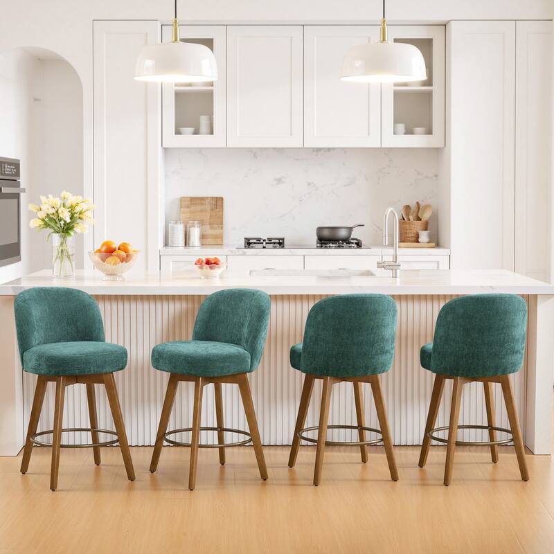 Fabric Upholstered Counter Height Swivel Bar Stools - 37.8"H x 19.7"W x 23.2"D