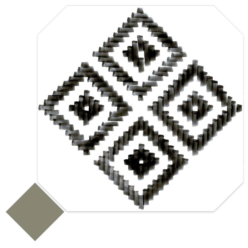 Merola Tile Vaudeville Octagon Deco Sombra with Taco Oliva 7-7/8" x 7-7/8" Porcelain Floor and Wall Tile