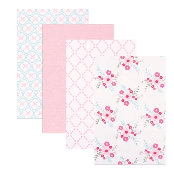 slide 1 of 1, Luvable Friends Baby Girl Cotton Flannel Receiving Blankets, Floral 4-Pack, One Size - Floral 4-Pack - One Size Floral 4-Pack - One Size