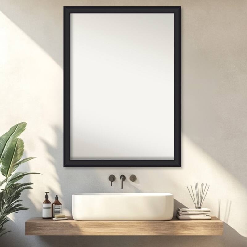 Oliver Narrow Non-Beveled Wood Framed Bathroom Vanity Wall Mirror