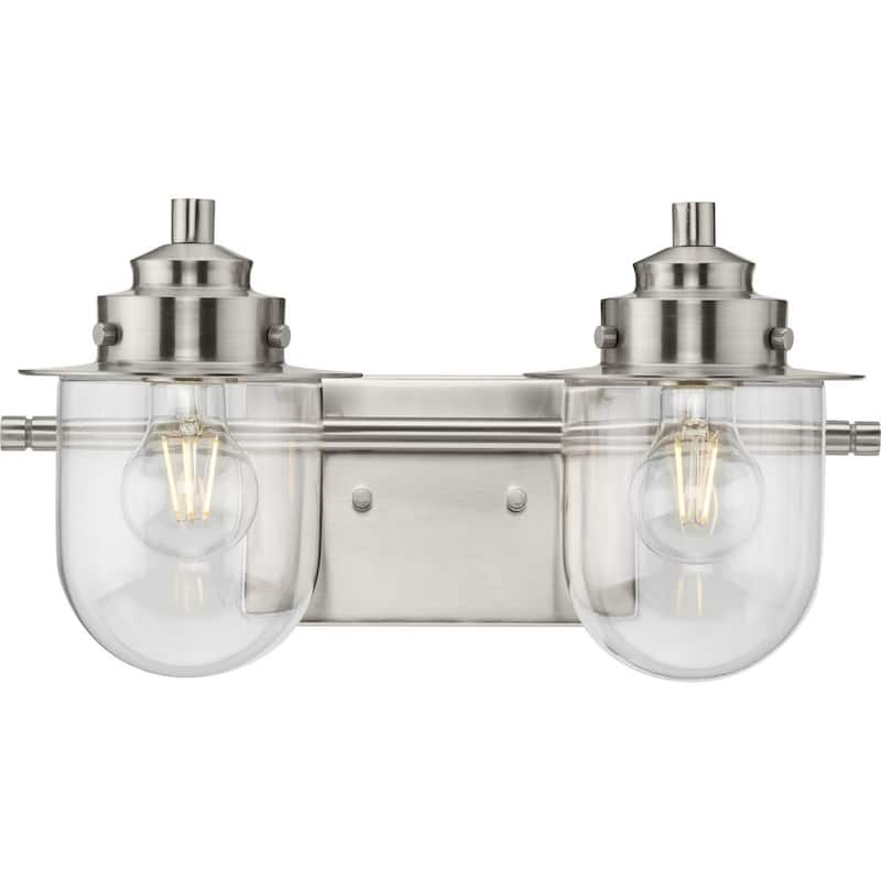 Northlake Collection Two-Light Brushed Nickel Clear Glass Transitional Bath Light - 15.5 in x 7.5 in x 8 in