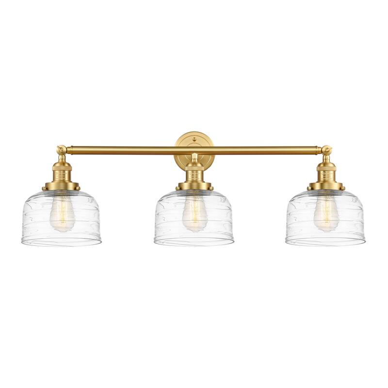 Innovations Lighting 205-11-32 Bell Vanity Bell 3 Light 32" Wide - Satin Gold / Clear Deco Swirl