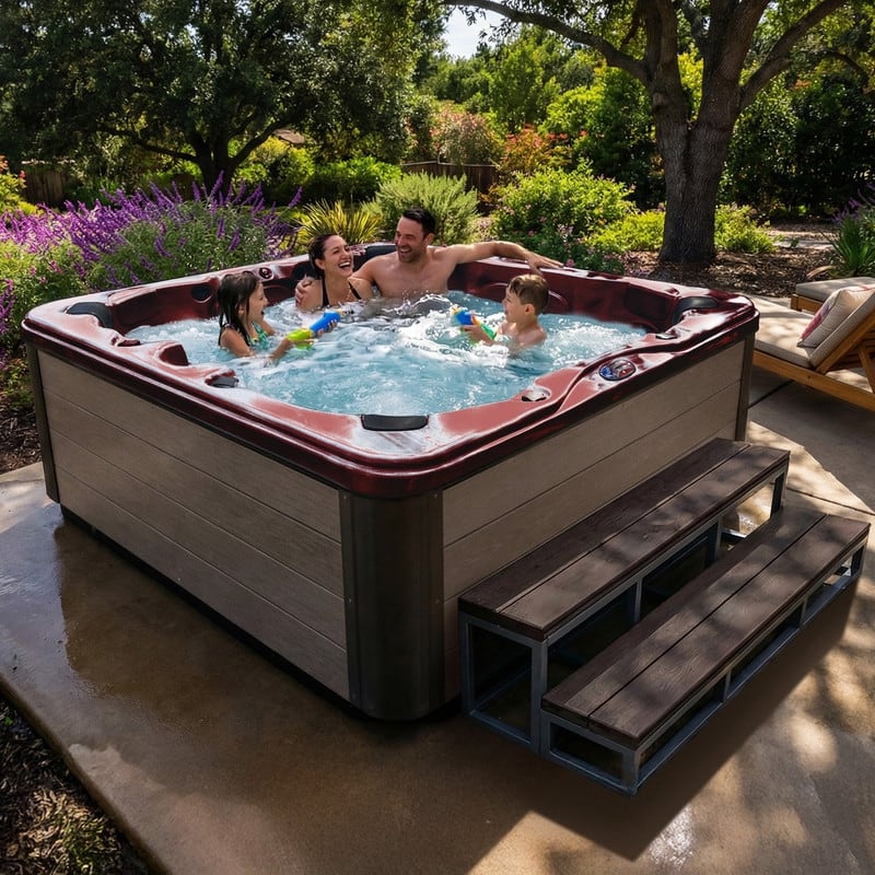 American Spas 6-Person 100-Jet Premium Acrylic Lounger Spa Standard Hot Tub with Sound System and LED Waterfall