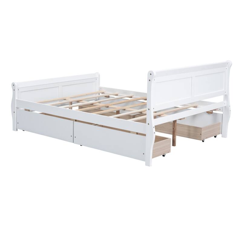 Elegant Full Size Wood Platform Bed with 4 Drawers - Solid Wood Construction, No Box Spring Needed