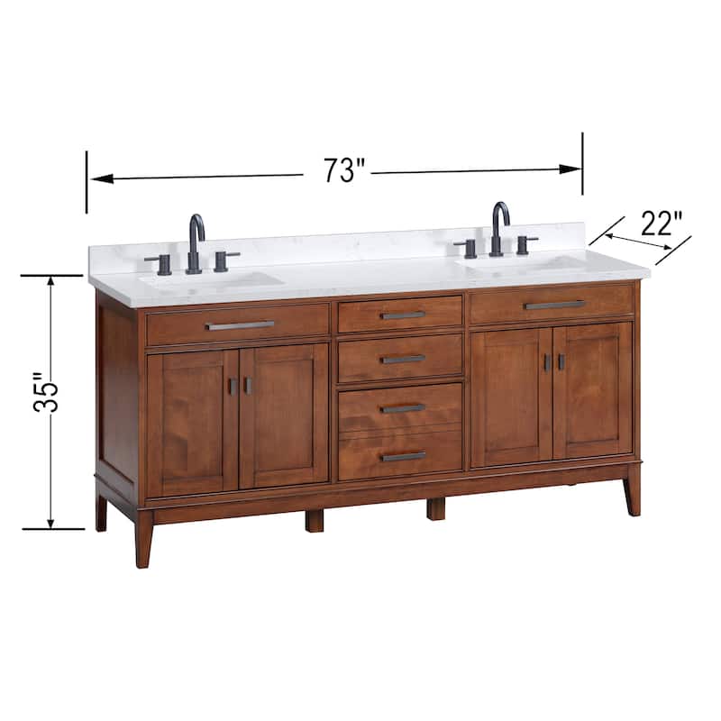 Madison 72 in. Double Sink Bathroom Vanity with Engineered Stone Top - 73" x 22"D x 35"H