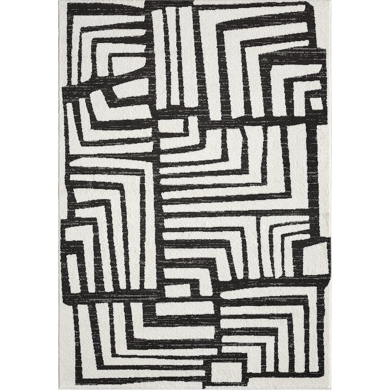 Abani Rugs Nomad Collection NOM130A Cream Grey Box Pattern Geometric Area Rug