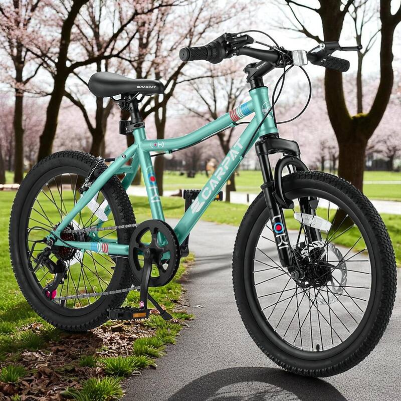 20 Inch Kids Mountain Bike for Boys & Girls Ages 6-12, 7-Speed Steel Frame with Front Suspension & Disc Brakes - Green