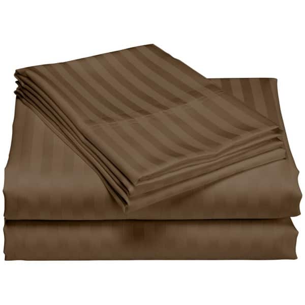 1200 Thread Count Cotton Deep Pocket Luxury Hotel Stripe Sheet Set - Brown - Queen