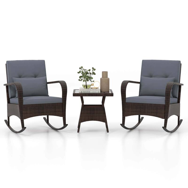Costway 3 PCS Rocking Bistro Set with Removable Cushions & Tempered - See Details