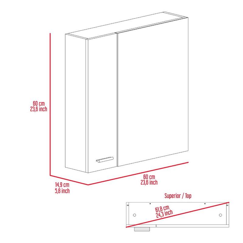 Sines White Medicine Cabinet with Four Internal Shelves and Double Door, 60cm (23.6 inches) Wide, Space-Saving Design