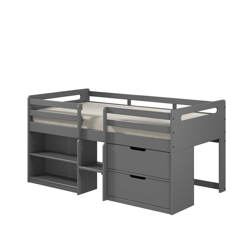 Twin Solid Wood Loft Bed with Storage & Fence